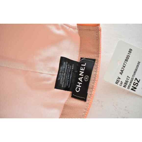 Chanel REV Orange Peach Turquoise Blue CC Logo Baseball Cap Curved Peak Hat - Picture 12 of 12